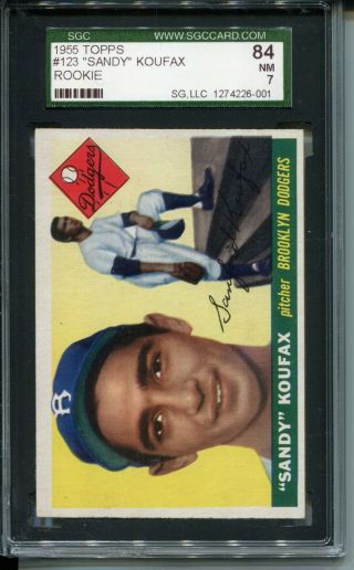 1955 Topps Baseball 123 Sandy Koufax Rookie Card Rc Sgc Nr 7 84 Sharp