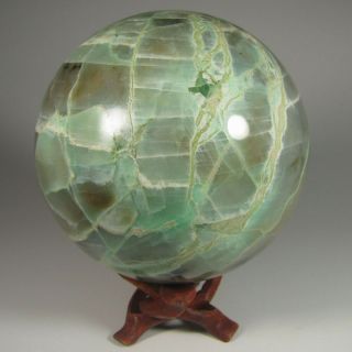 3.  5 " Garnierite Nickel Gemstone Sphere W/ Stand - Madagascar - 90mm - 2.  2 Lbs.