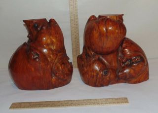 Burl Wood Bookends - Sliced Burl Or Knot Wood With Brass Footing -