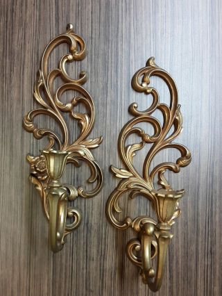 Vintage Homco Home Interiors Pair Syroco Ornate Gold Wall Sconces 4531l,  4531r