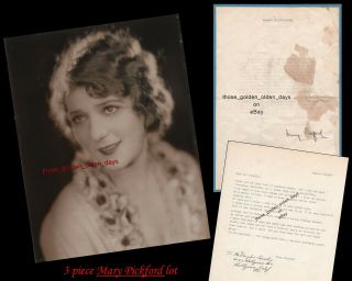Mary Pickford - Autographed Tls To Douglas Ainslie,  Edwin Bower Hesser Photo