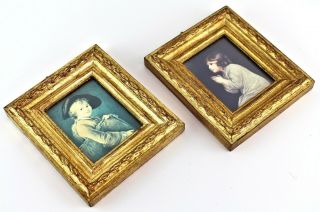 vintage small Italian Florentine framed pictures gold gilt wood with gla 3