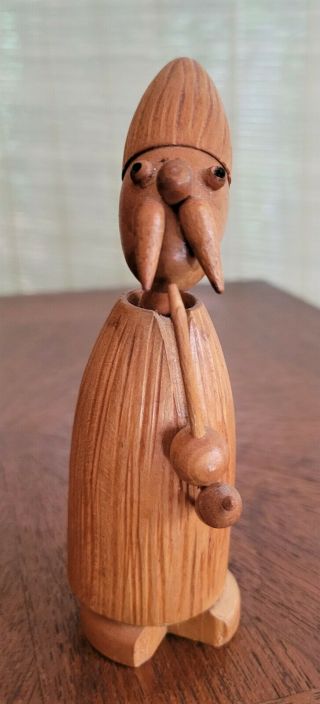 Scandinavian? German? Primitive Folk Art Carved Wood Figure Mustached Man Pipe