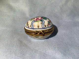 Peint Main Limoges France Trinket Box,  Mini Floral Egg