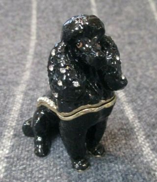 Black Poodle Dog Enamel Hinged Jewelry Trinket Box Jeweled Rhinestone Poodle