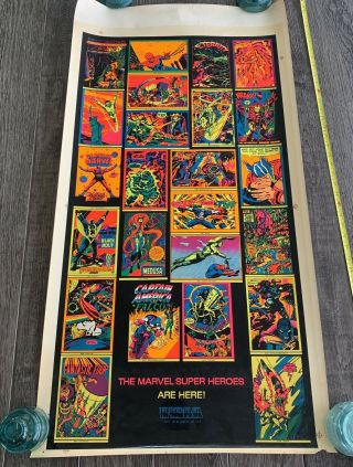 1970’s Third Eye Marvel Superheroes Black Light Promo Poster Rare 19.  25x38