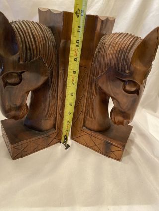 Hand Carved 12” Wooden Horse Head Bookends Jose Pinal Style Vintage