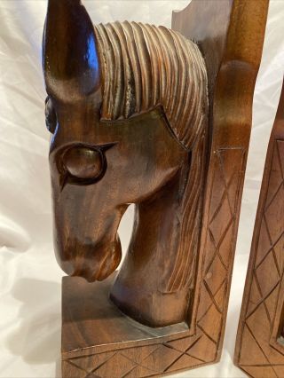 Hand Carved 12” Wooden Horse Head Bookends Jose Pinal style Vintage 2