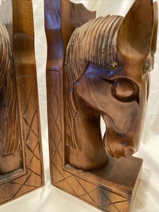 Hand Carved 12” Wooden Horse Head Bookends Jose Pinal style Vintage 3