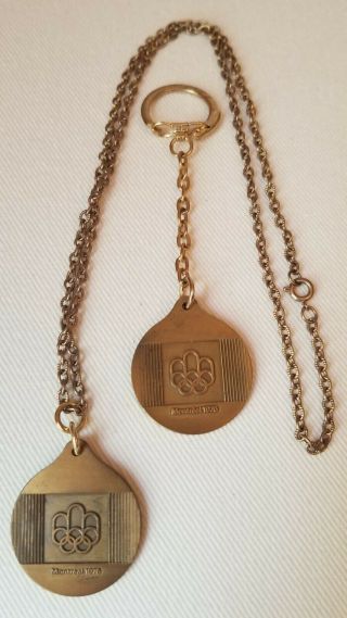 Vintage 1976 Montreal Summer Olympics Memorabilia Metal Key Chain And Necklace