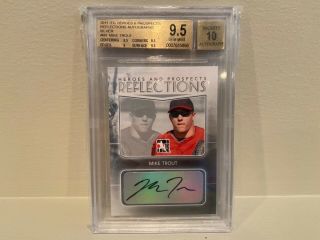 2011 Itg Heroes And Prospects Mike Trout Reflections Rookie Auto /5 Beckett 9.  5