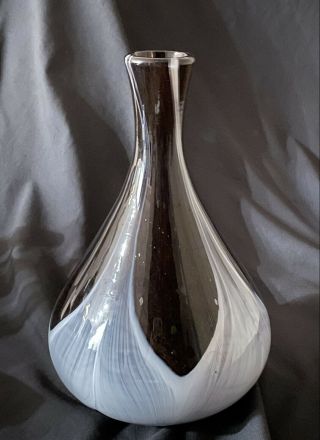 Poland Art Glass Vase Polish Heavy Marble Onyx Granite Gray Black White