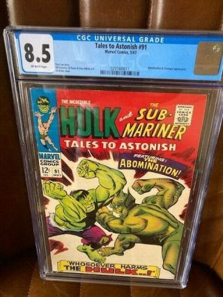 Hulk And Sub - Mariner Tales To Astonish 91 / Cgc 8.  5 (vf, ) Abomination.