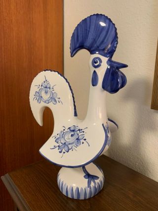 Tall Ceramic Rooster Made In Portugal Blue And White Handpainted Design