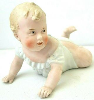 Antique Heubach Piano Baby Porcelain Bisque Figurine Crawling Germany