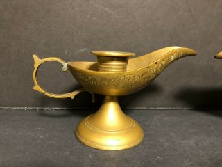 SOLID BRASS MID CENTURY ALADDIN GENIE LAMP CANDLE HOLDERS CANDLESTICKS 3