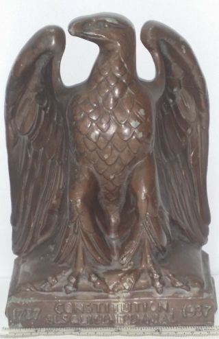 Vintage 1937 Constitution Sesquicentennial Eagle Bookend / Statue.  7.  75 " Tall.