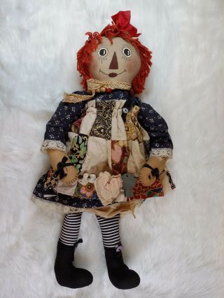 Vintage Raggedy Ann Doll Handmade Primitive Signed By Artist Large 32 " Collector