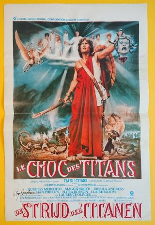Ray Harryhausen (1920 - 2013) - Clash Of The Titans Poster Signed In Brussels 1991