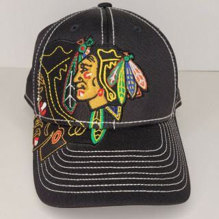 Chicago Blackhawks Embroidered Nhl Center Ice Fitted Cap Black Nhl L/xl