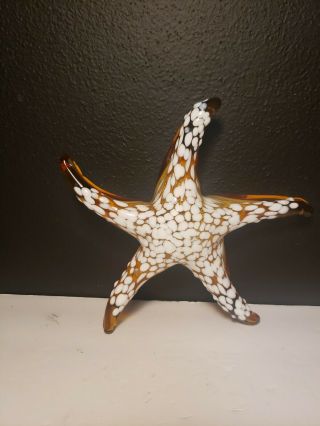 Crystal Xpress 8 " Amber With White Dots Hand Blown Glass Starfish Figurine