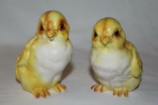 2 Vintage Lefton Easter Yellow Chicks Peeps Ceramic Figurines 3 1/2 " Tall