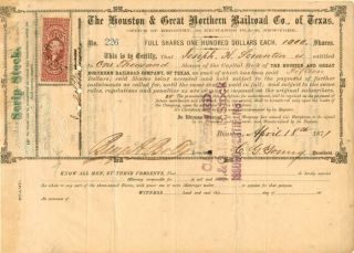 Houston And Great Northern Railroad Co. ,  Of Texas - Unissued Stock Certificate