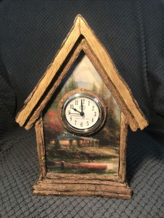 Vintage Thomas Kinkade Mantle Cabin Clock “ The End Of Perfect Day”.