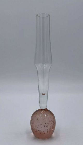 Art Glass Bud Vase Pink Controlled Bubble Vintage 8.  25 Inches