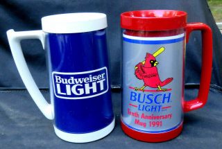2 St.  Louis Cardinals Thermo Beer Mugs Budweiser Light,  1991 Busch Light 10th