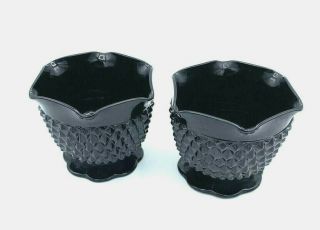 Black Glass Candle Holders Hobnail Pedestal Vintage Set Of 2