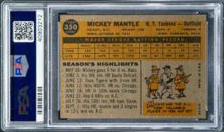Mickey Mantle 1960 Topps 350 PSA 6 EX - MT 2
