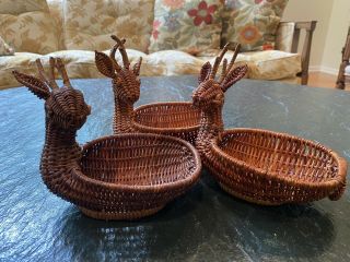 3 Vintage Wicker Rattan Reindeer / Deer Basket Planters Or Christmas Decor Avon