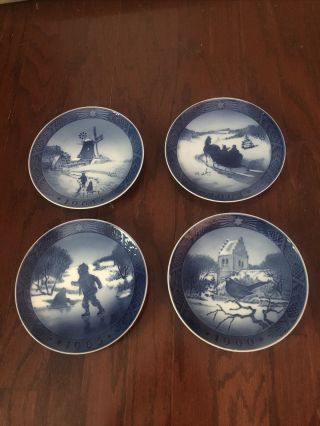 Royal Copenhagen Blue Kai Lange Christmas 7” Plates 1963,  1964,  1965,  1966 (4)