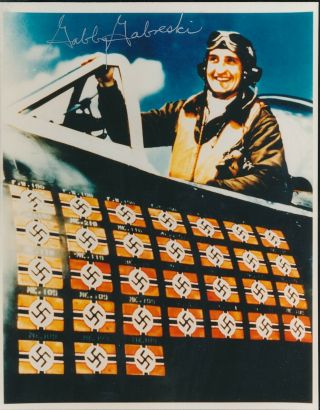 Gabby Gabreski Signed Color Photo.  56th Fighter Group P - 47 Ace Pilot.  56th Fs