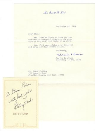 Betty Ford - U.  S.  First Lady - Autographed Bookplate W Secretary Tls