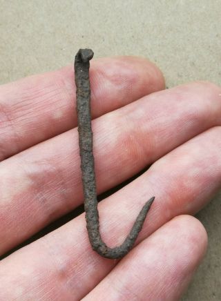 Ancient Viking Iron Hook For Fishing 10 - 12 Century