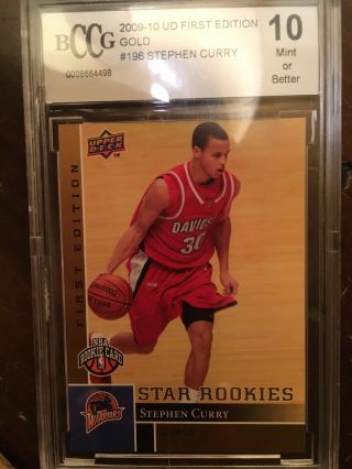Stephen Curry Gold First Edition Rookie Card 2009 - 2010 Upper Deck Bgs Bccg 10