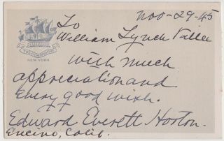 Edward Everett Horton - Character Actor - 1945 Signed & Inscribed Card