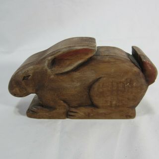 Primitive Style Rabbit Bunny Wood Hand Carved Trinket Jewelry Box Folk Art