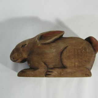 Primitive Style Rabbit Bunny Wood Hand Carved Trinket Jewelry Box Folk Art 2