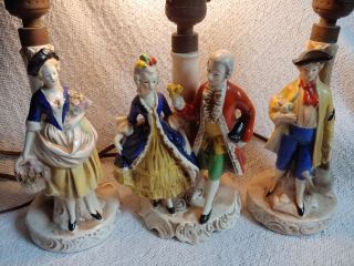 Set 3 Porcelain Lamps Goebel Wg Crown Courting Couple Germany Flower Girl/boy