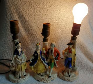 Set 3 Porcelain Lamps Goebel WG Crown Courting Couple GERMANY Flower Girl/Boy 3