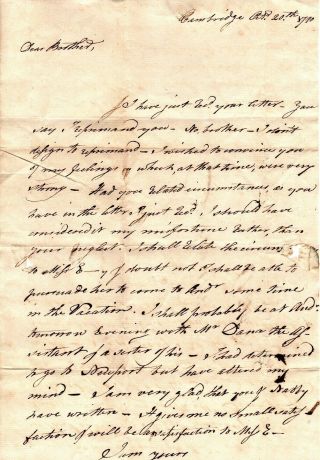 1790,  Cambridge,  Harvard,  Rev.  Benjamin Abbott,  Letter Signed,