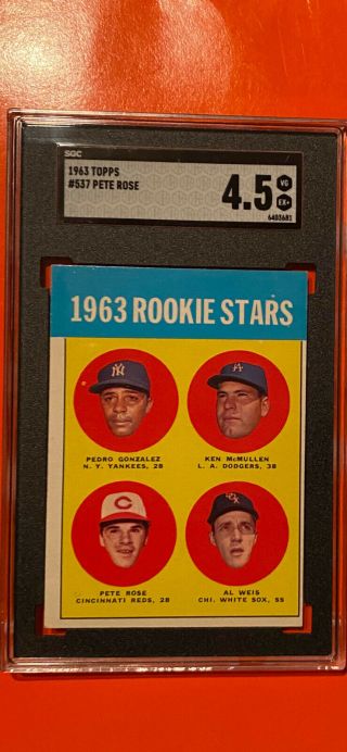 1963 Pete Rose Topps Rookie Card 537 Sgc 4.  5 Vg - Ex,  (please Read)