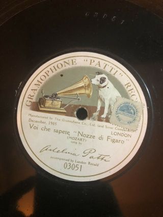 Gramophone Adelina Patti Record Voi Che Sapete ‘nozze Di Figaro’ 1 Side 78 Hmv