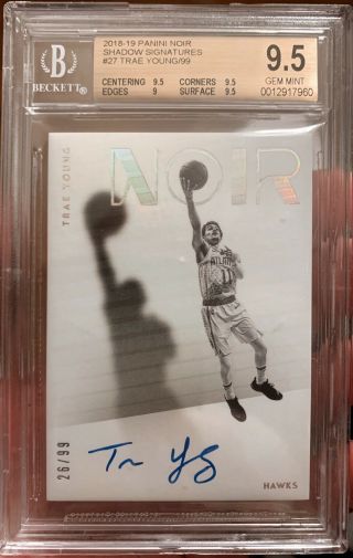 2018 - 19 Panini Noir Trae Young Auto Shadow Signatures Rookie /99 Bgs 9.  5 Gem