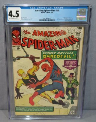 Spider - Man 16 (daredevil 1st Crossover) Cgc 4.  5 Vg,  Marvel Comics 1964