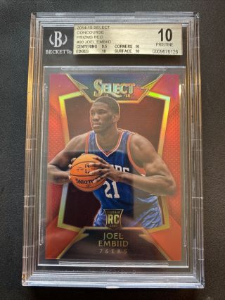 2014 - 15 Select Joel Embiid Concourse Rc Red Prizm /149 Bgs 10 Pristine