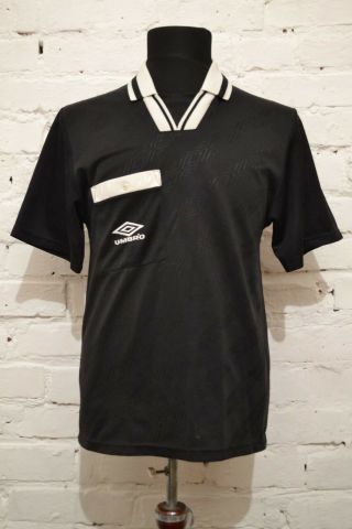 Vintage Referee Umbro Football Shirt 90s Soccer Jersey Trikot Black Mens M Rare